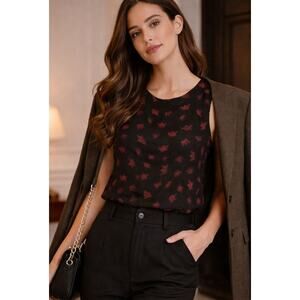 Piamita Dark Romantic Silk Sleeveless Crown Motif Blouse L Red Black Academia